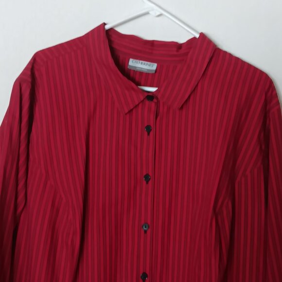 Catherines Womens Plus Size 2X Red Striped Button Down Shirt Non Iron Long Sleev - Picture 5 of 10